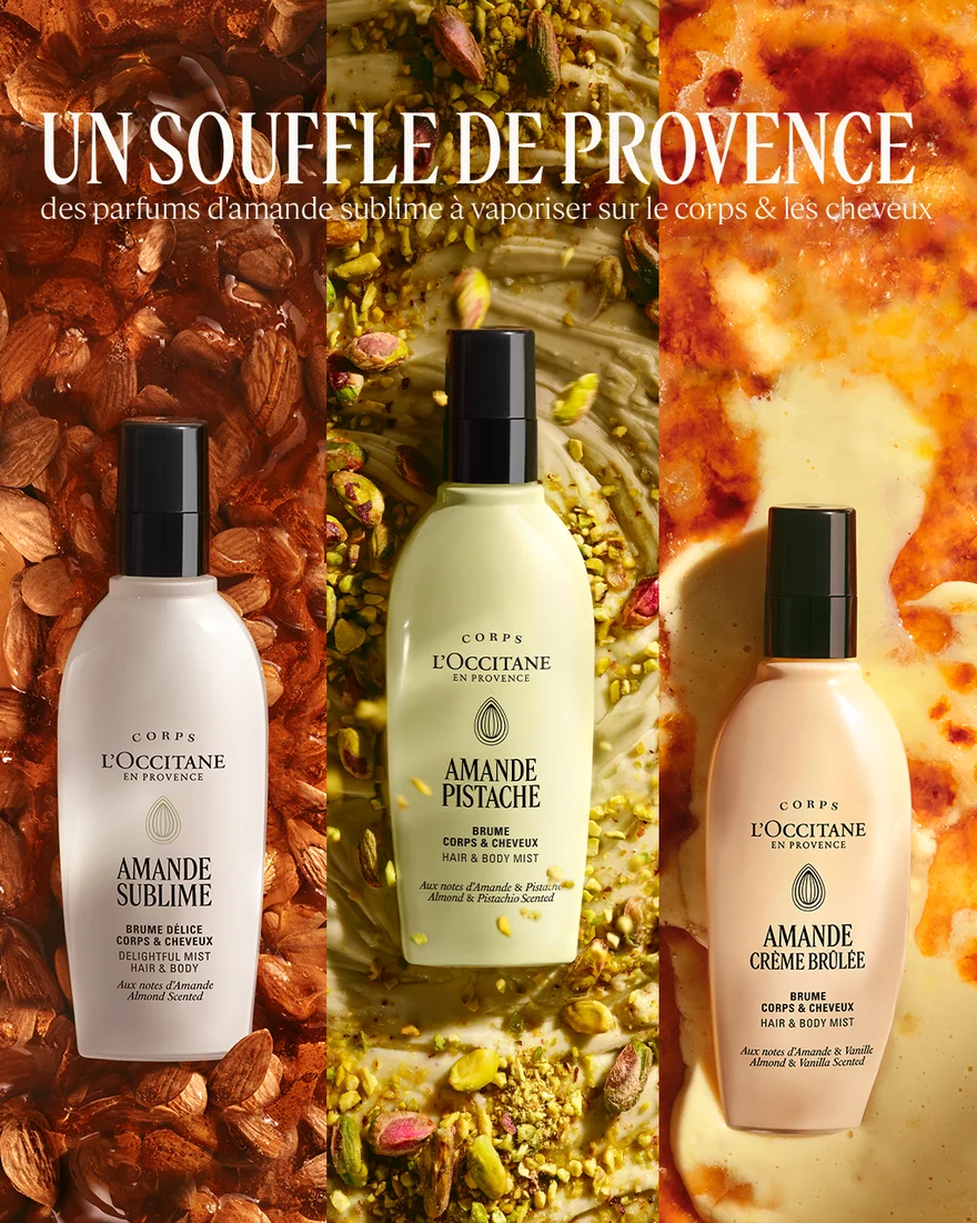 Un souffle de Provence — la ligne Amande Sublime, Amande Pistache, Amande Crème Brûlée