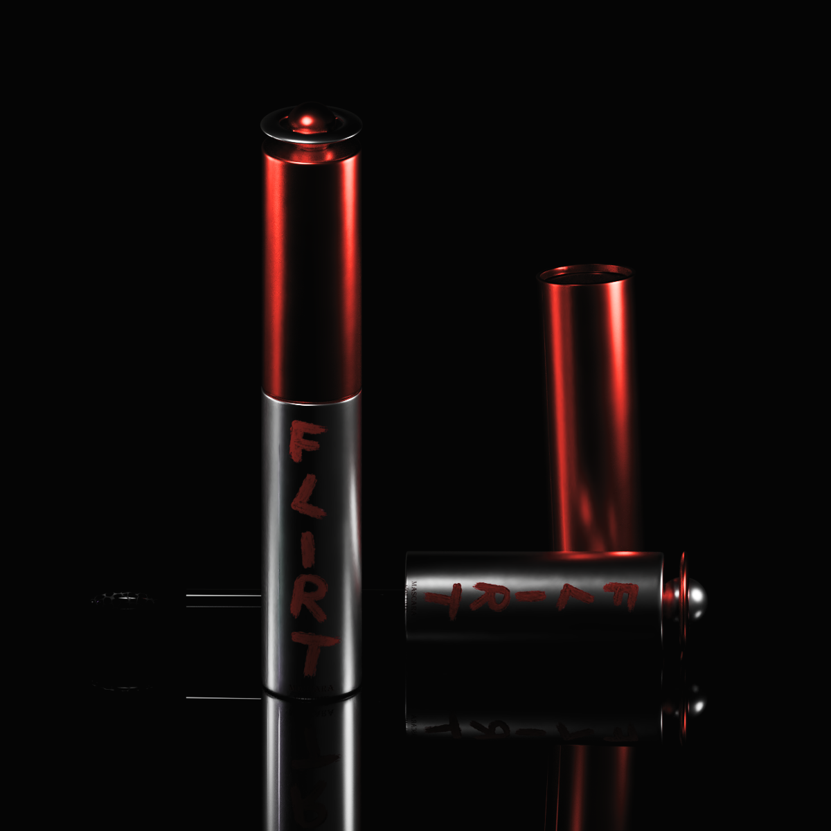 Mascara FLIRT — capot chromé et reflets rouges